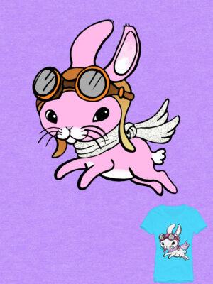 Bunny with wings and helmet tshirt design by Priscilla Prentice