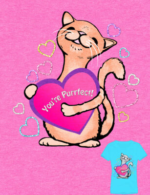 Cat holding heart that reads, "You're Purrfect!" tshirt design by Priscilla Prnetice