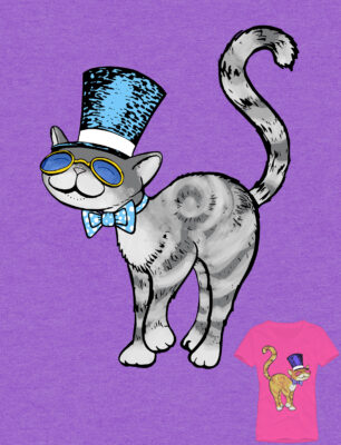 Cat in top hat tshirt design by Priscilla Prentice