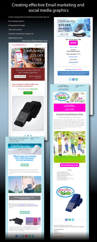 marketing screenshots for Beltaway email marketing by designer Priscilla Prentice