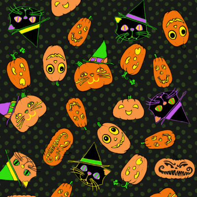 halloween pumpkin cat print