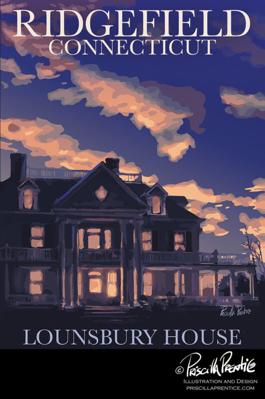 Lounsberry House poster by illustrator Priscilla Prentice