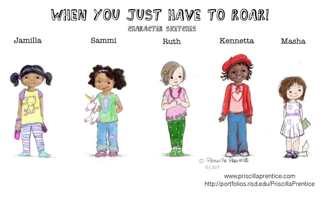 sketches of girls for Children's Book, When You Just Have To Roar, by illustrator Priscilla Prentice