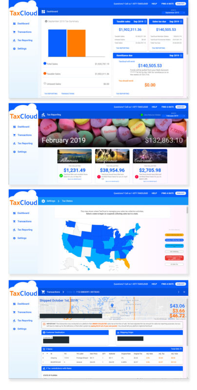 Screenshots of TaxCloud dashboard by UX/UI Designer Priscilla Prentice