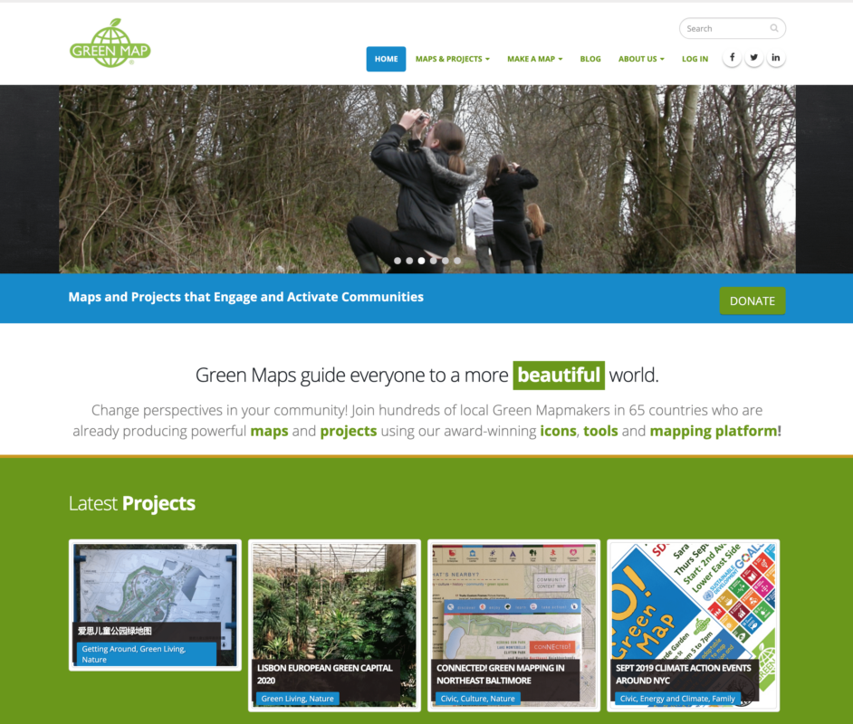 Greenmap website layout showing icons