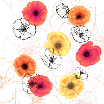 Yellow and orange poppy print by by Designer Priscilla Prentice