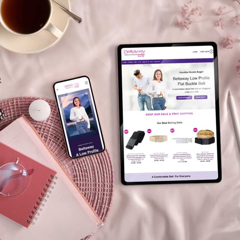 Smartphone and tablet mockup on a table with a cup of tea