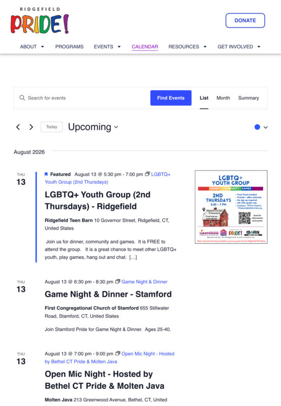 Pride calendar screenshot