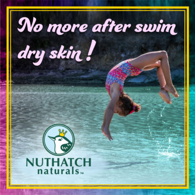 Girl doing a backflip into the ocean- nuthatch naturals skin care for kids