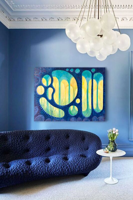 Painting by Priscilla Prentice in a blue room