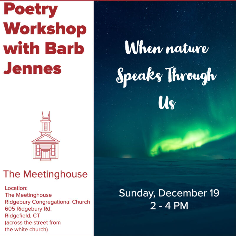 Meetinghouse.life poetry workshop social post with northen lights background